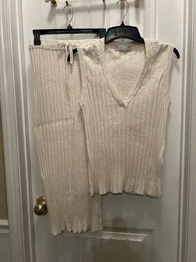 Free People Cream Ribbed Knit Pencil Skirt